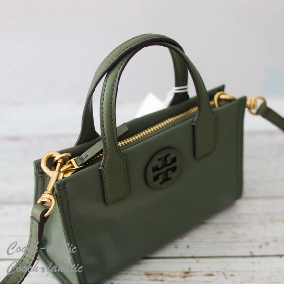 NWT Tory Burch Ella Nylon Mini Tote Crossbody Bag Purse in Palm Leaf Green - Picture 8 of 10